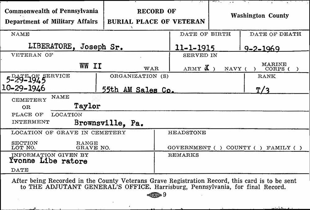 veteran burial card
